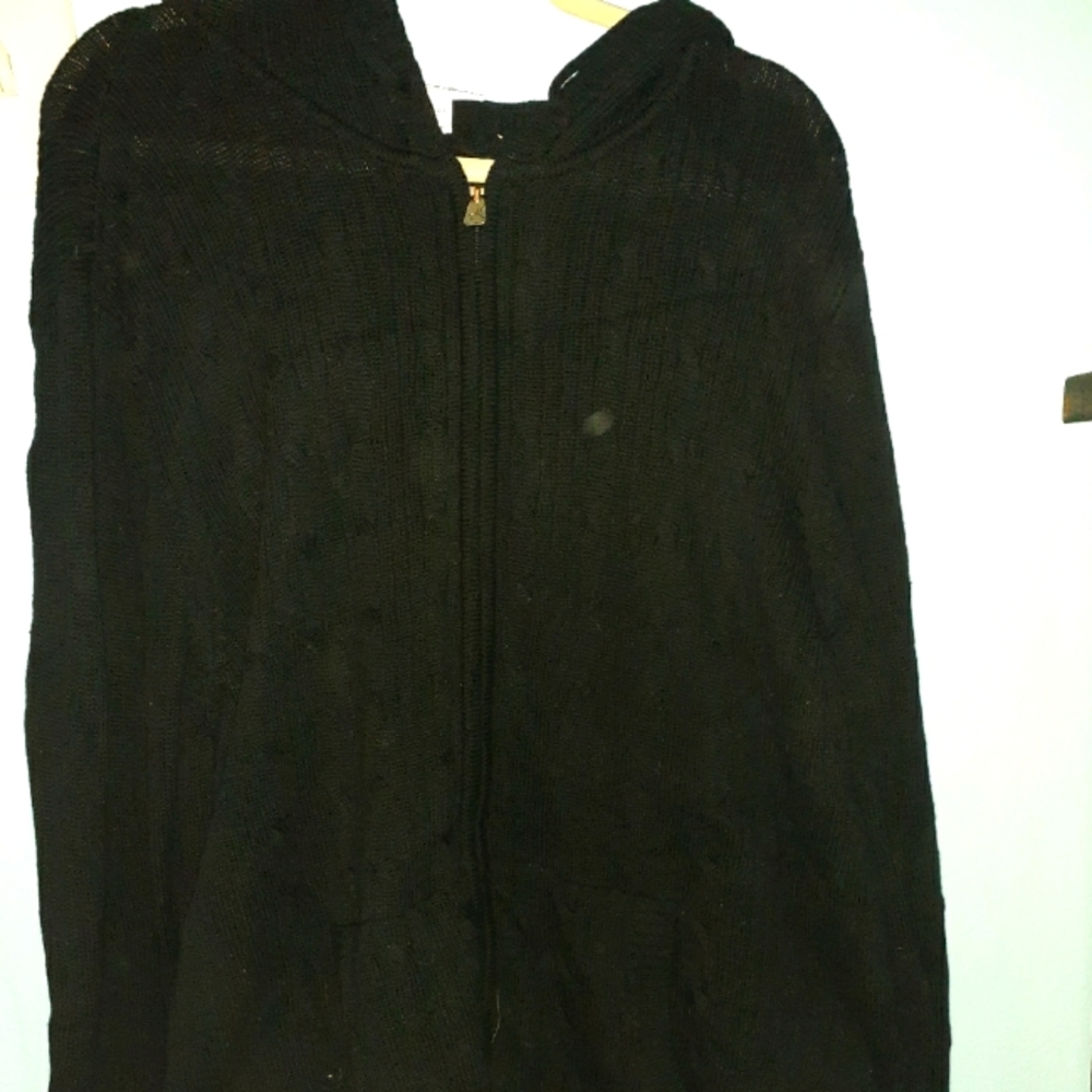 Plus size 4X zip up hooded sweater.